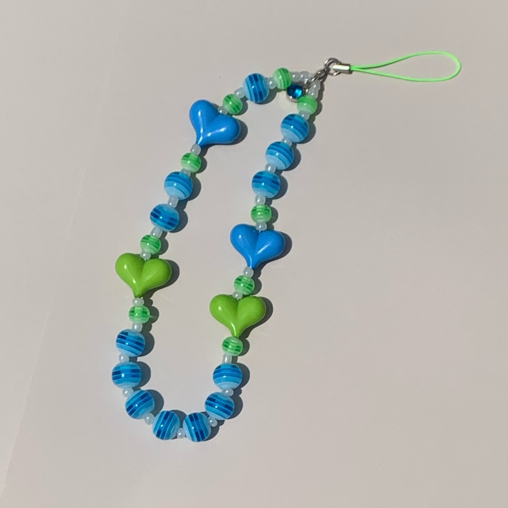 Blue and green phone charm/keychain/string ting